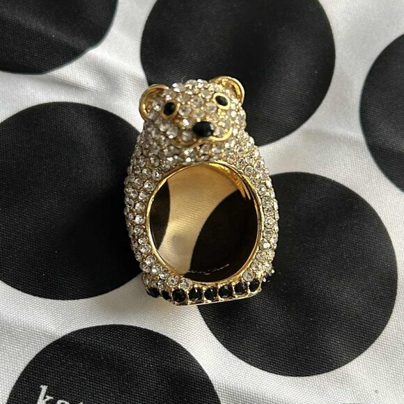 Kate Spade Gold Pave Arctic Friends Polar Bear Cocktail Ring – Size 8 - Picture 2 of 6